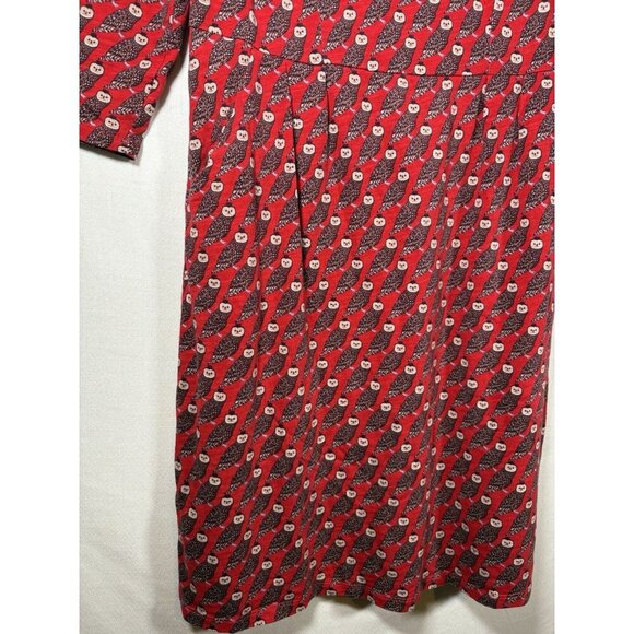 BODEN Regal Owl Penny Jersey Red 100% Cotton Dress Size 10P Animal Print Pockets - Picture 4 of 10